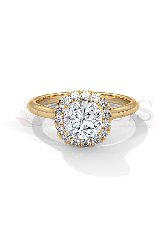 Romantic Cushion Cut Halo Plain Band Diamond Engagement Ring